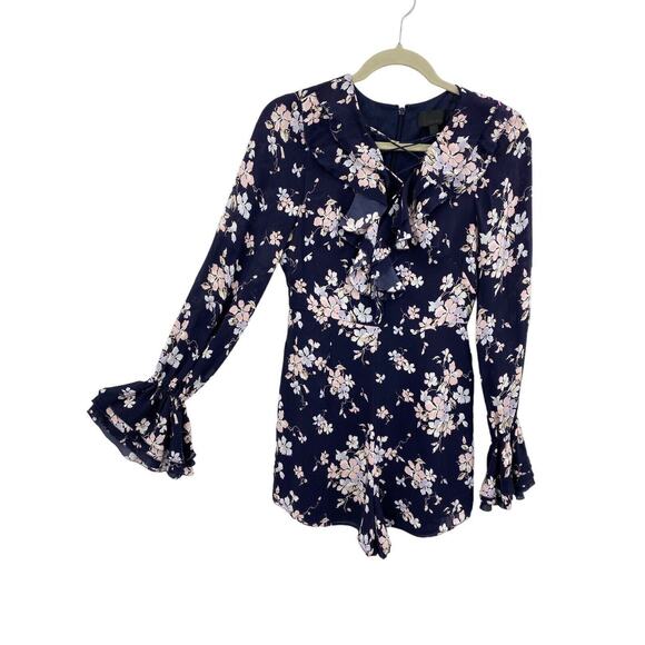 Intermix Silk Romper size 2 Thali Floral Navy Balloon Sleeve V-neck Romantic - Picture 1 of 11